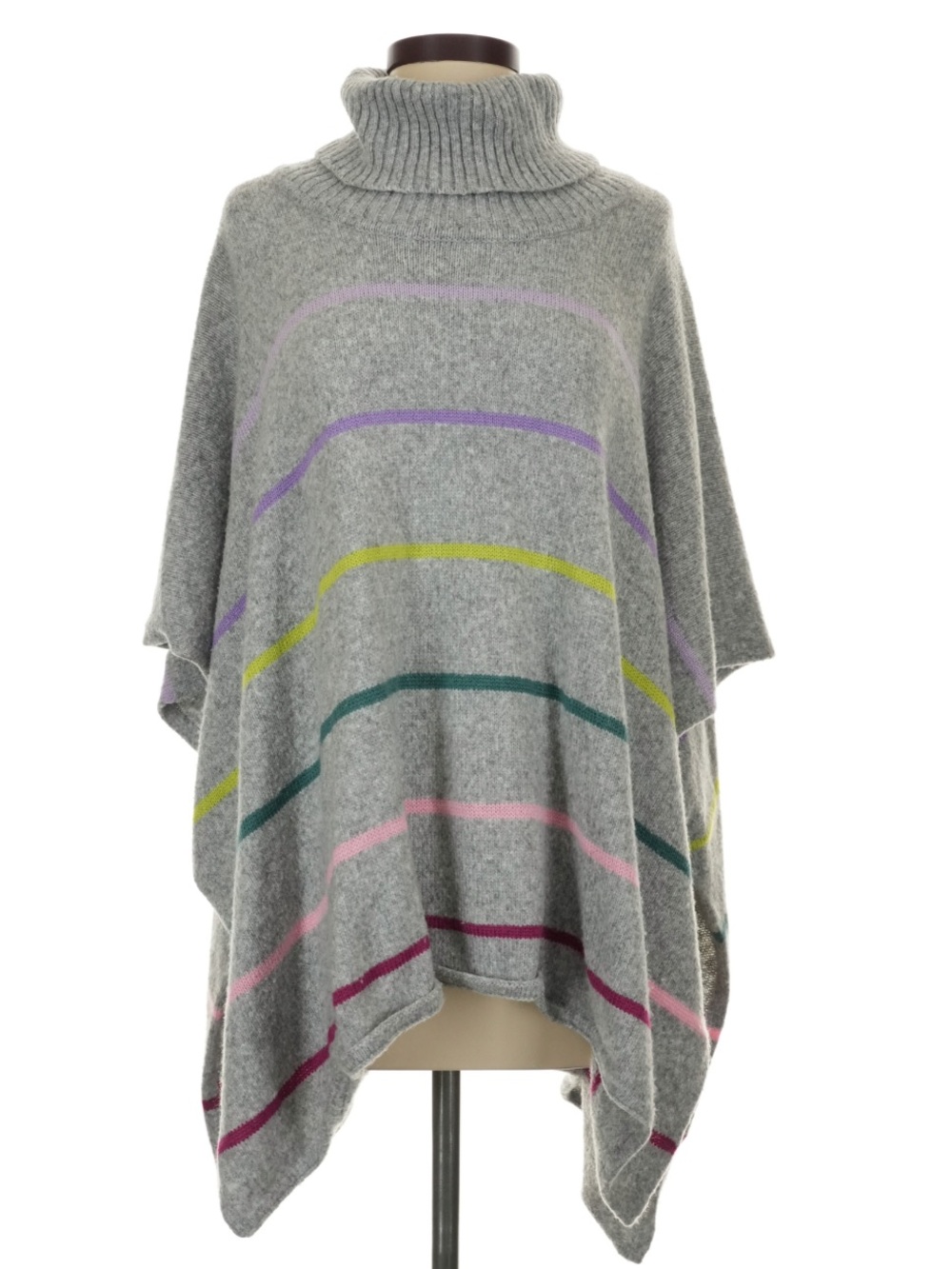 LOFT Grey Turtleneck Stripe Poncho with Multicolor Accents